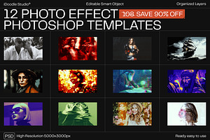 12 Photo Effect Templates, a Layer Style Add-On by iDoodle Studio