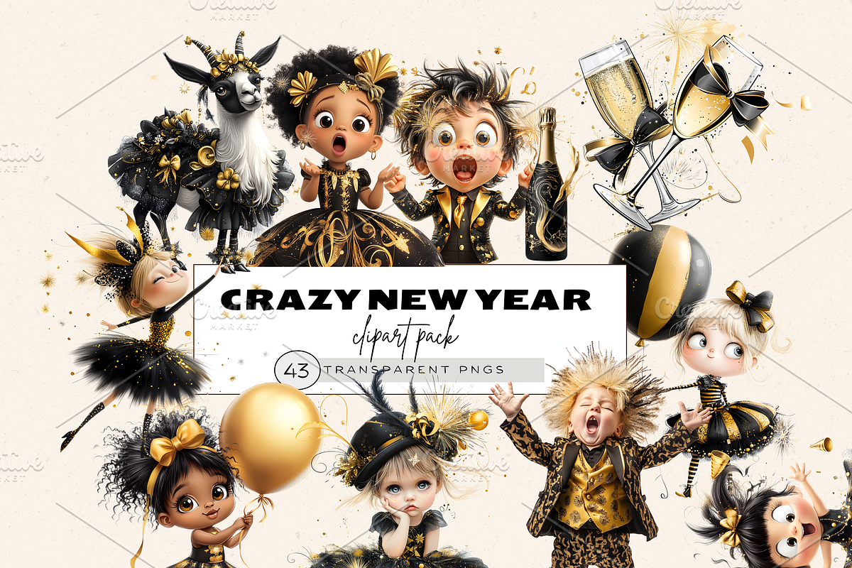CRAZY NEW YEAR KIDS CLIPART PACK, a Person Illustration by Daring Digies (Photo 1 of 7)