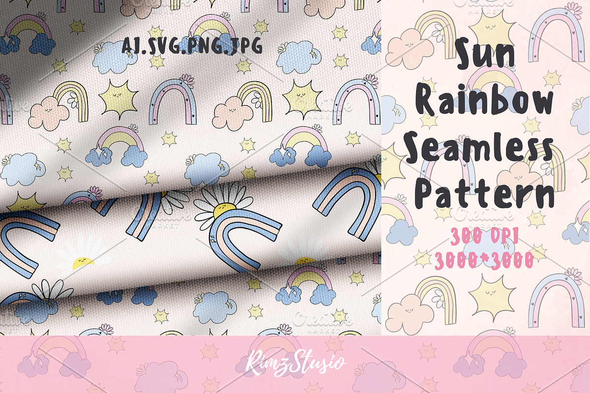Sun Rainbow Seamless Pattern, a Graphic by RimzStudio (Photo 1 of 5)