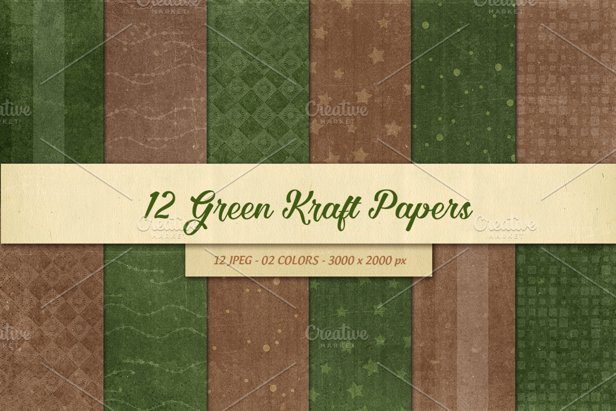 12 Green Christmas Kraft Papers, a Texture Graphic by Orange Fox (Photo 1 of 3)