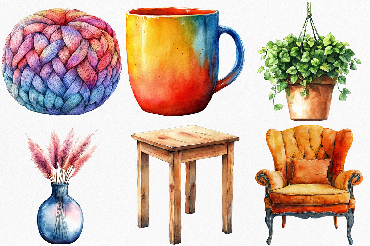 Watercolor Home Decor Clipart Bundle, an Illustration by Canvas Craft (Photo 2 of 7)