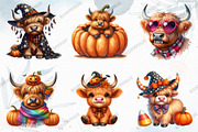 Cute Halloween highland cow Clipart, a Graphic by designcity5 (Thumbnail 2 of 5)
