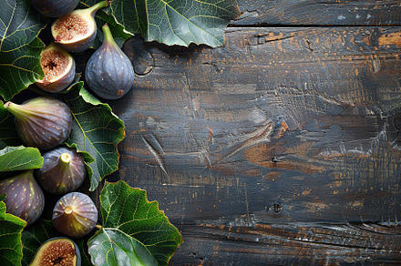 Fresh figs with copyspace on wooden table, a Food & Drink Photo by AlyaAnd