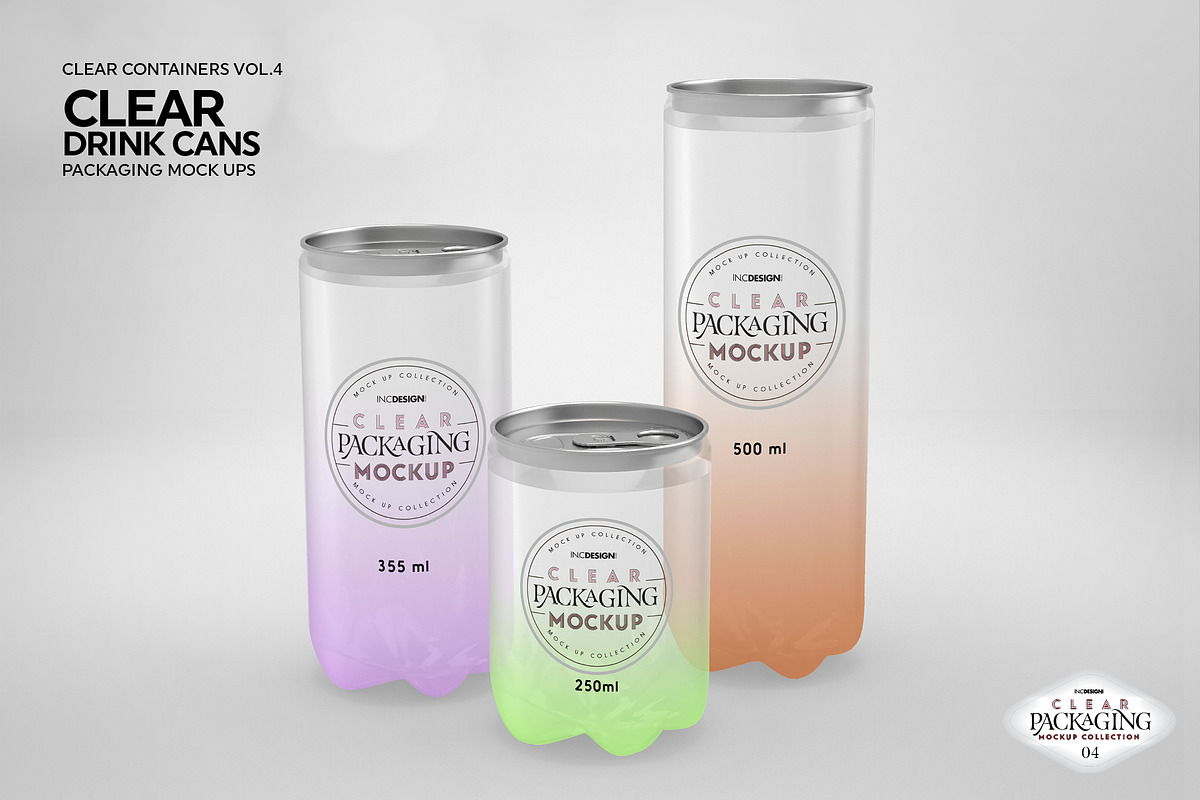 Clear Drink Cans Packaging Mockup, a Cups & Container Mockup by INCDesign (Photo 6 of 7)