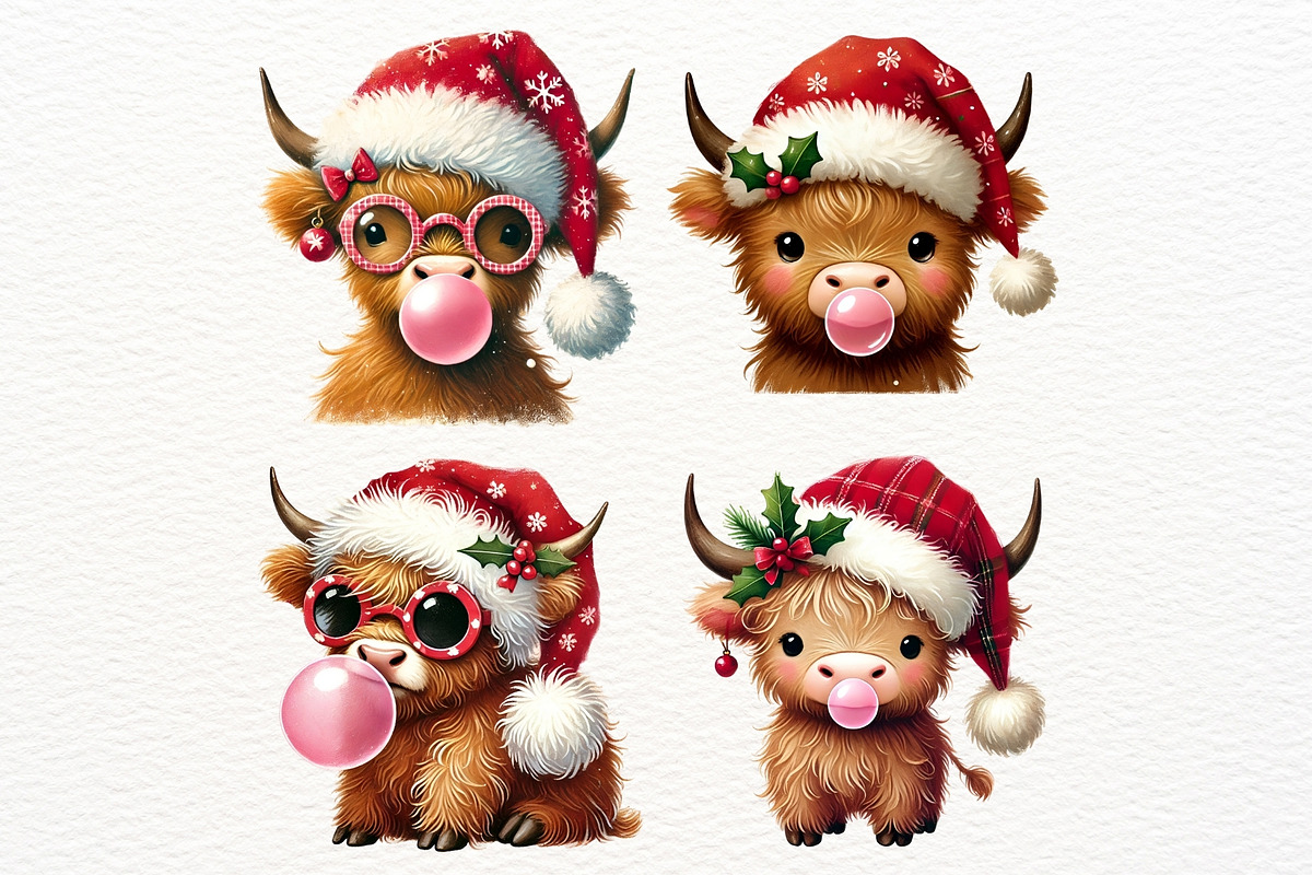 Christmas Highland Cow Clipart, an Animal Illustration by Nicolle's Colorful Art (Photo 6 of 10)
