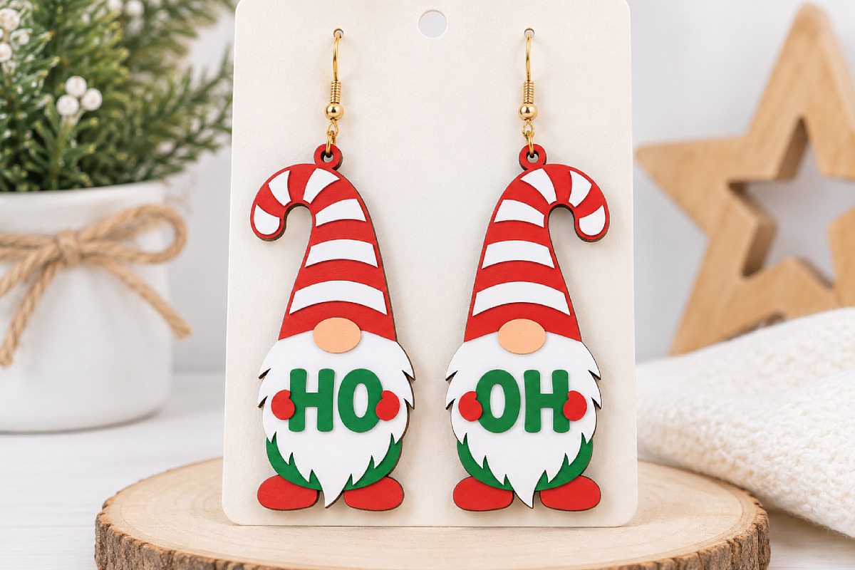 Christmas Gnome Earrings Laser Cut, a Seasonal Illustration by Canvas Craft (Photo 2 of 4)