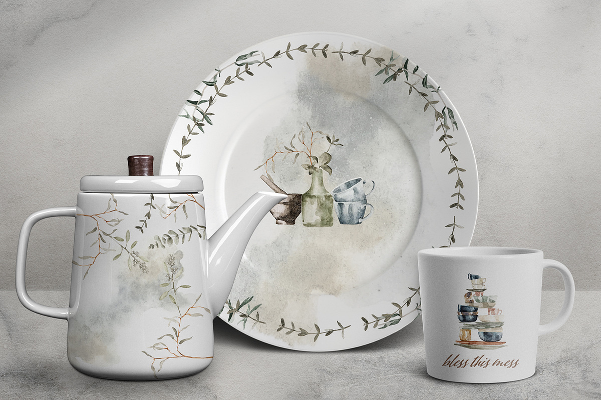 Cottage Kitchen Pottery & Dishes, a Food Illustration by plaidGecko (Photo 7 of 8)