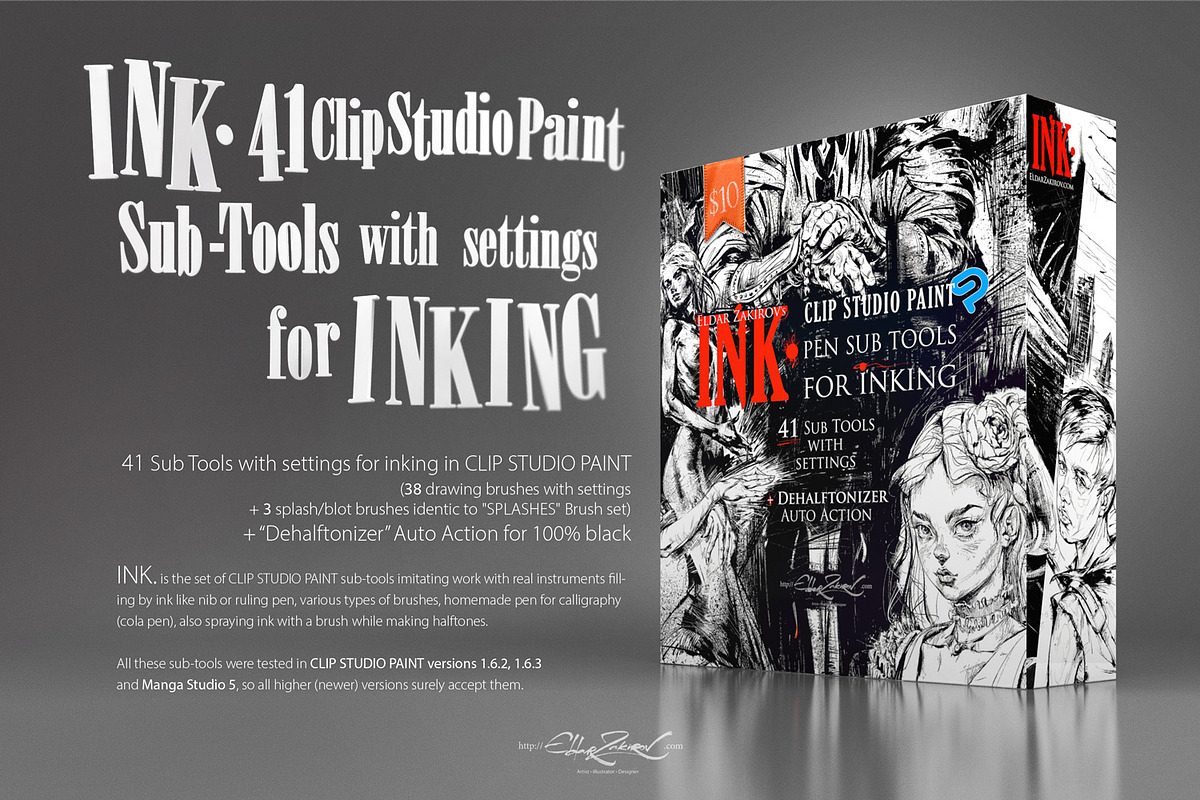 INK. 41+ Clip Studio inking brushes, a Brush Add-On by Eldar Zakirov's (Photo 2 of 17)