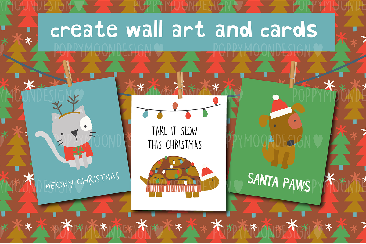 Holiday pets clipart set, an Animal Illustration by Poppymoondesign (Photo 2 of 3)