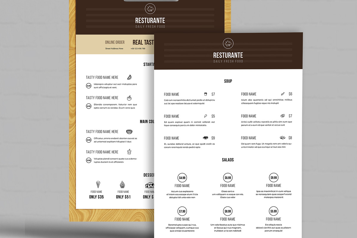 Restaurant Food Menu Layout | Creative Market