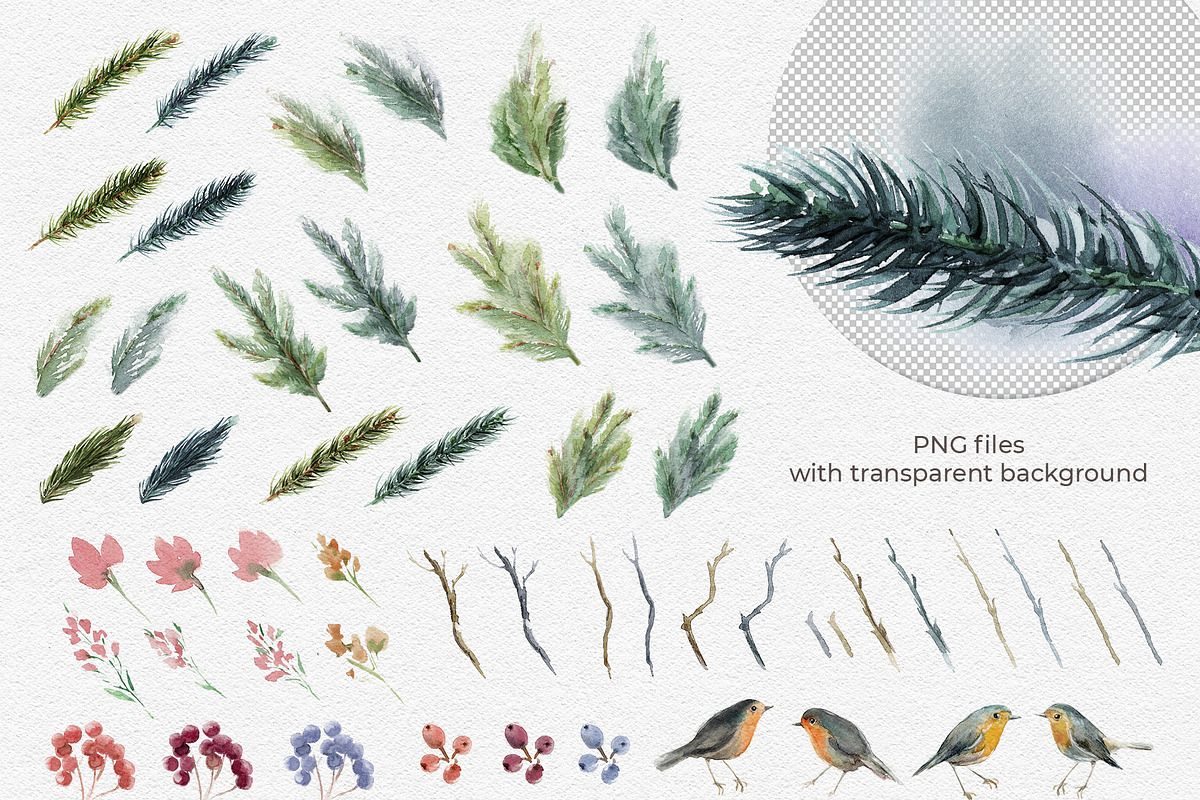 Christmas Watercolor Elements, an Illustration by LeiaSW (Photo 4 of 8)