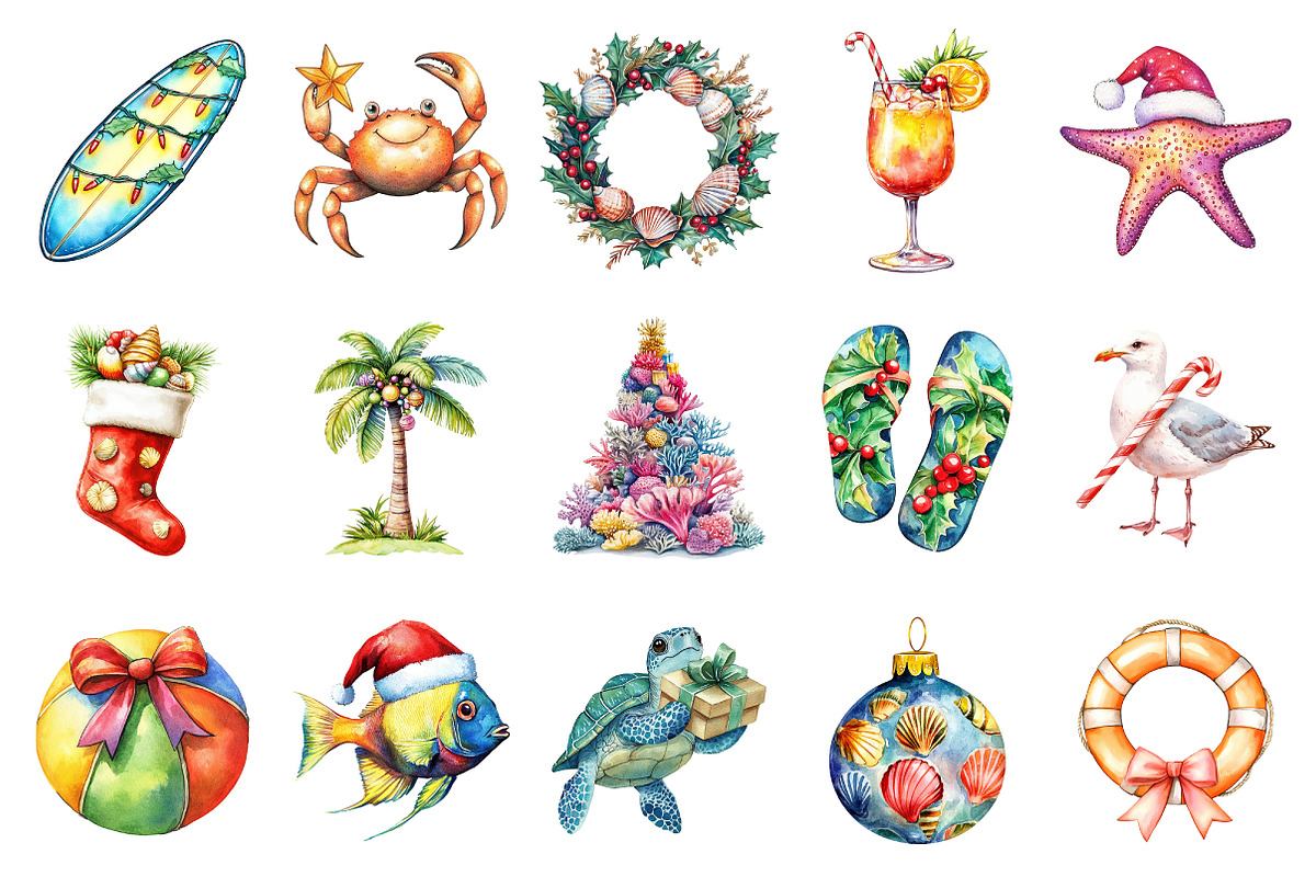 Beach & Christmas Clipart, an Illustration by Daily.Designs (Photo 2 of 3)