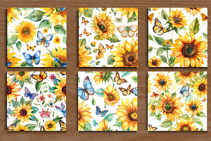 Watercolor Sunflower Butterfly Patte