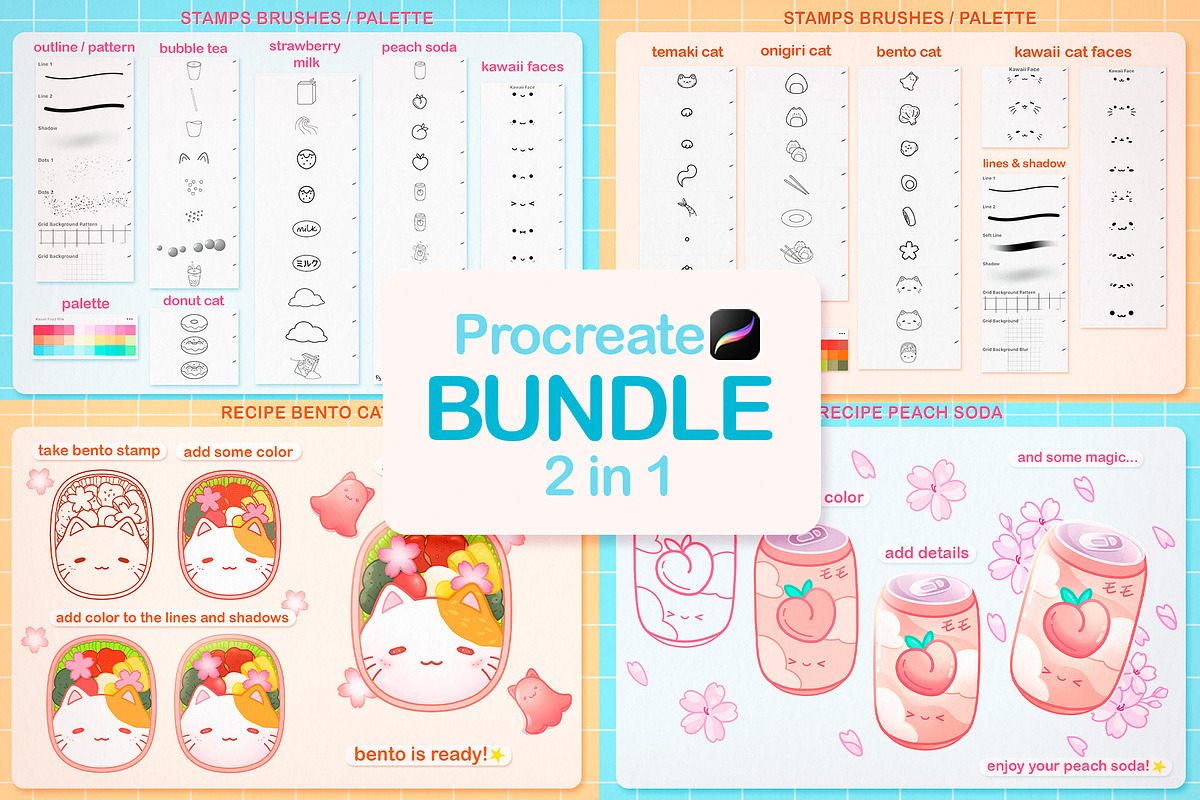 Cute Procreate Bundle, Kawaii Stamps, a Brush Add-On by InkPrintsTattoo (Photo 2 of 11)