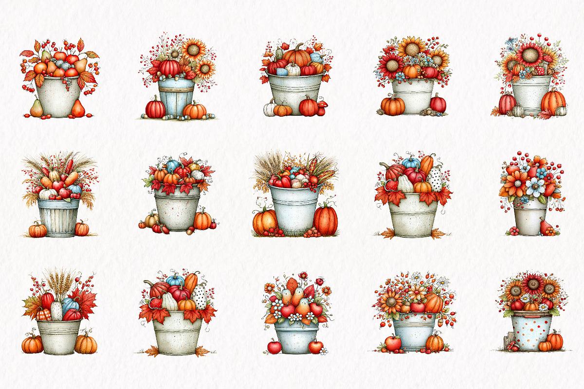 Harvest Bucket Watercolor Clipart, a Seasonal Illustration by fashionaddict (Photo 3 of 7)