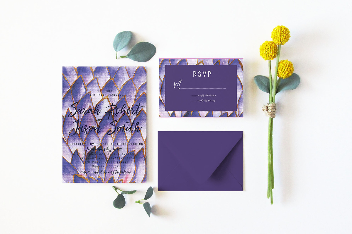 Violet Wedding invitation set, an Invitation Template by digital_essence (Photo 3 of 4)