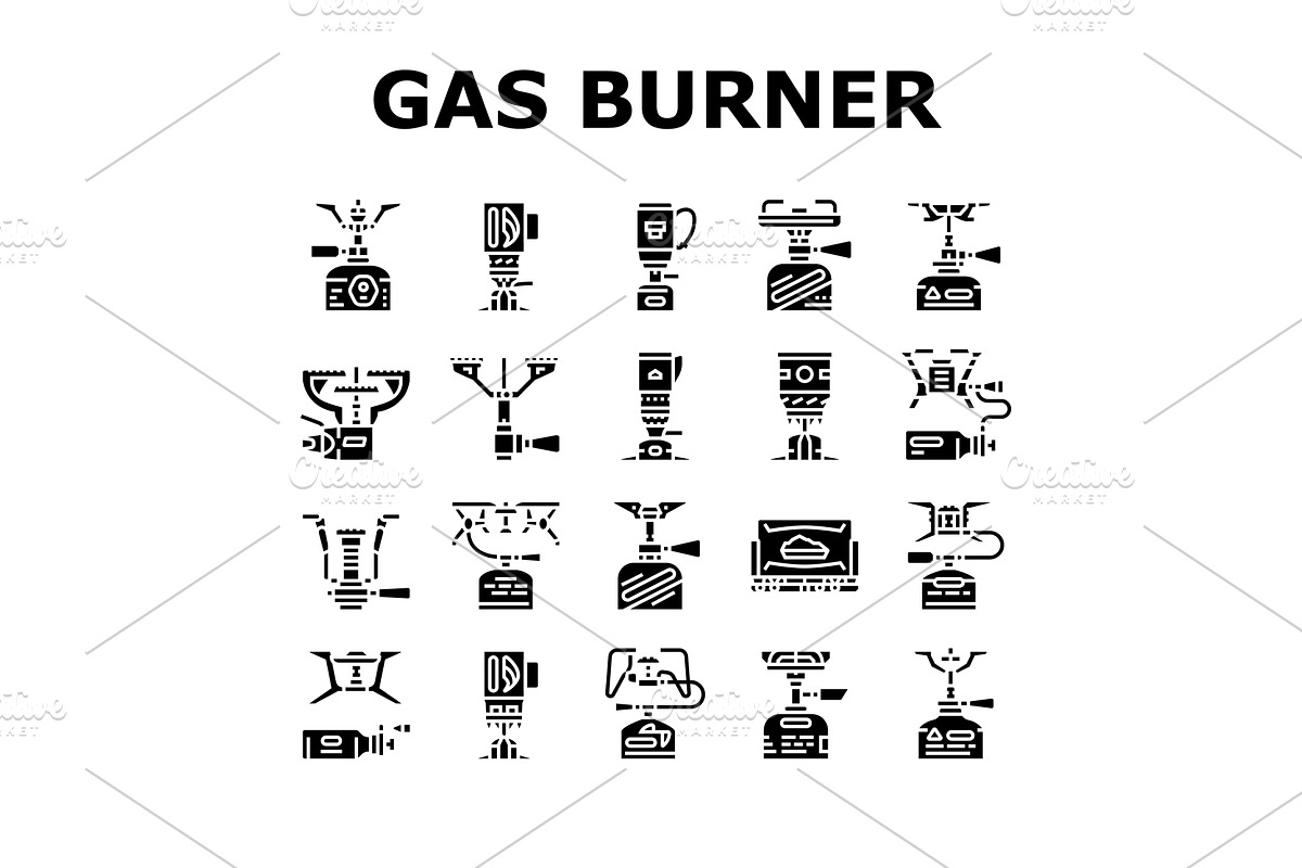 gas burner stove cooktop icons set, an Object Illustration by pikepicture