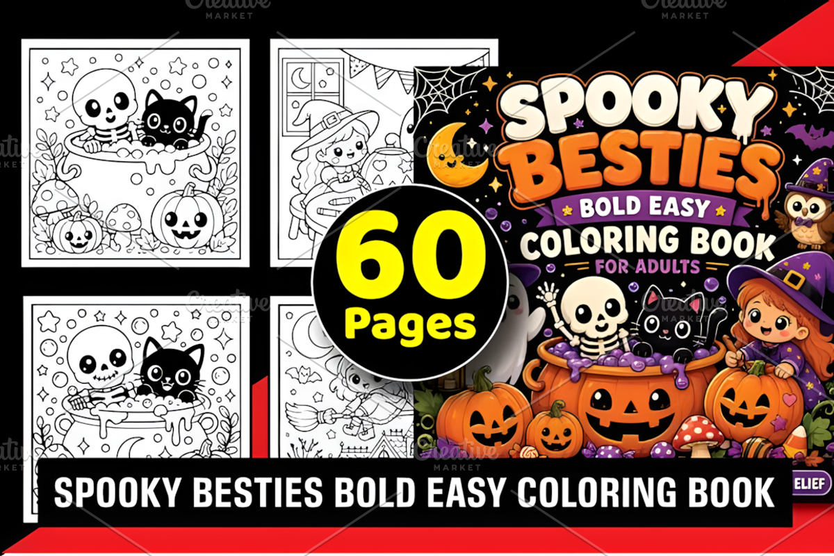 Spooky Besties Bold Easy Coloring, a Seasonal Illustration by Design Station (Photo 1 of 6)