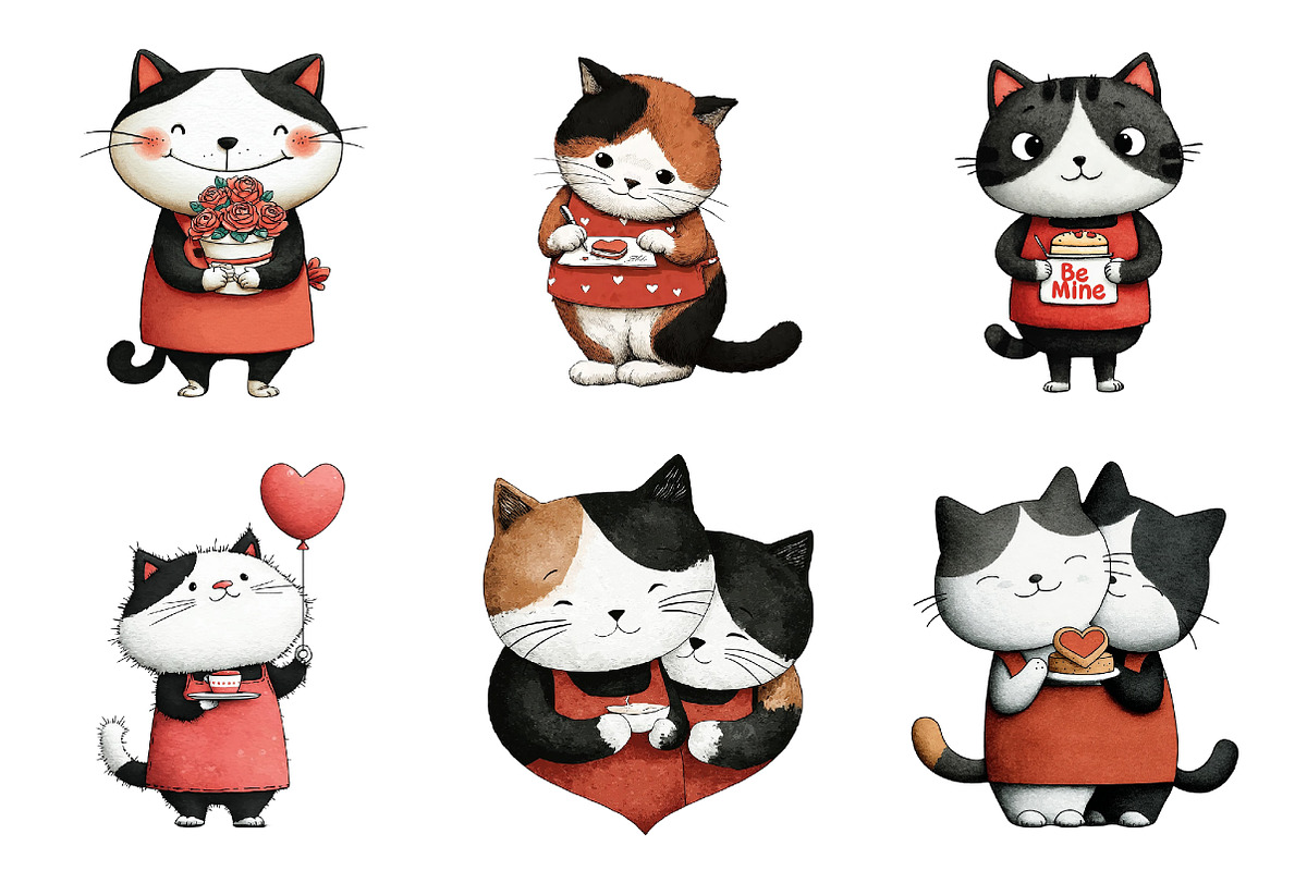 Quirky Valentine Cat Clipart, an Illustration by DreamArtGraphic (Photo 3 of 4)