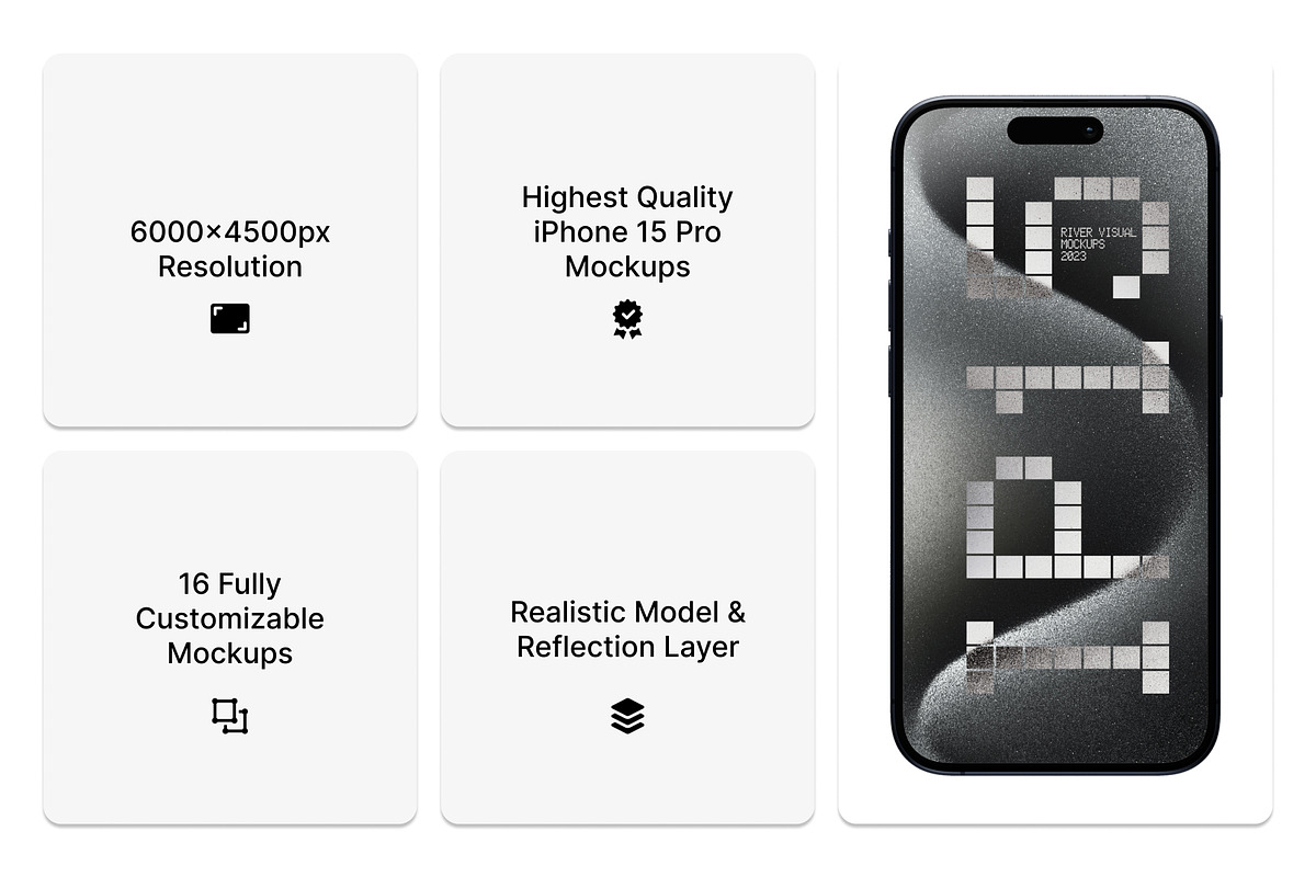 iPhone 15 Pro Mockups 16 PSD, an iPhone Mockup by River Visual (Photo 2 of 8)