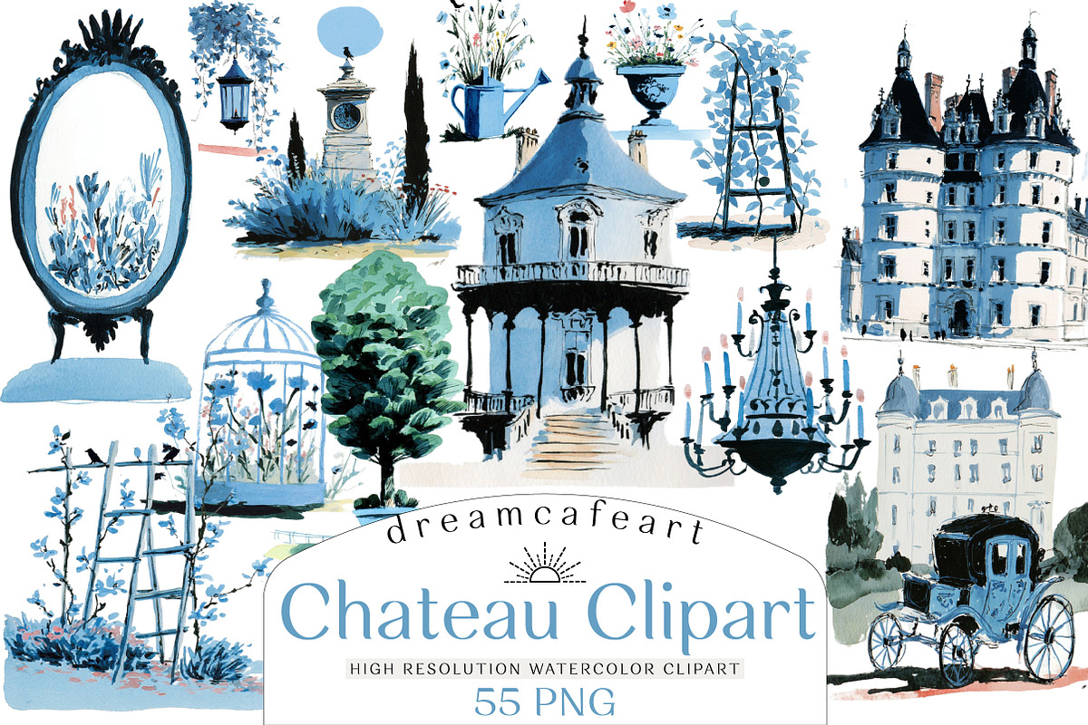 Chateau Clipart - Vintage Doodles, an Illustration by DreamCafeArt (Photo 1 of 8)