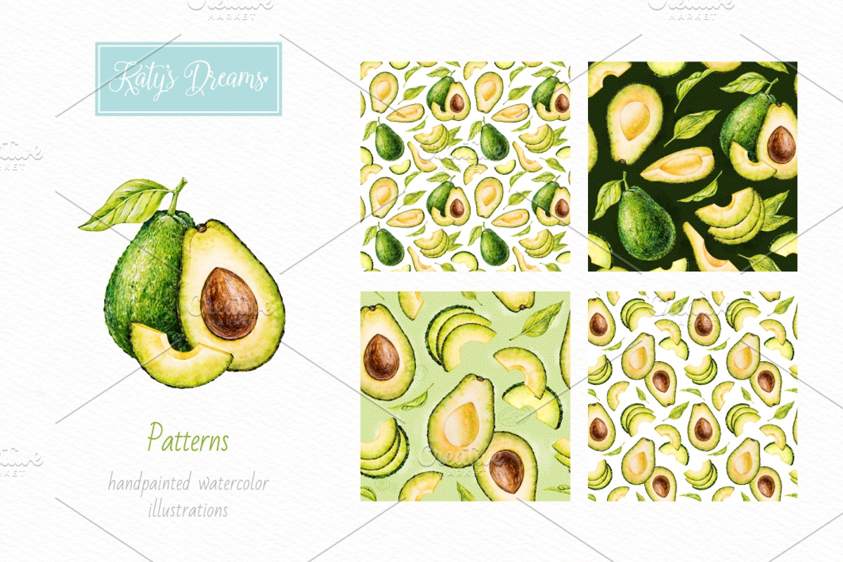 Avocado. Watercolor., a Decorative Illustration by Ekaterina Mikheeva (Photo 4 of 5)