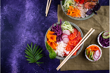 Hawaiian poke bowl with salmon and, a Food & Drink Photo by Yulia Furman