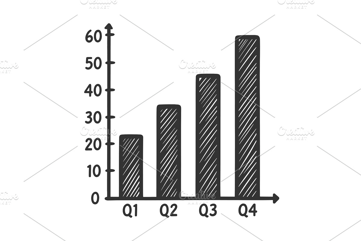 Growth Bar Chart engraving vector, a Finance Illustration by AlexArt