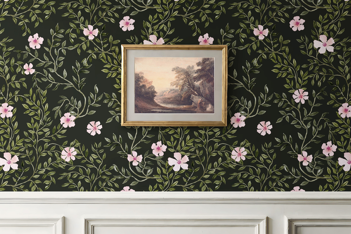 Dark Vine Watercolor Pattern, a Wallpaper Graphic by Webvilla Studio (Photo 4 of 6)