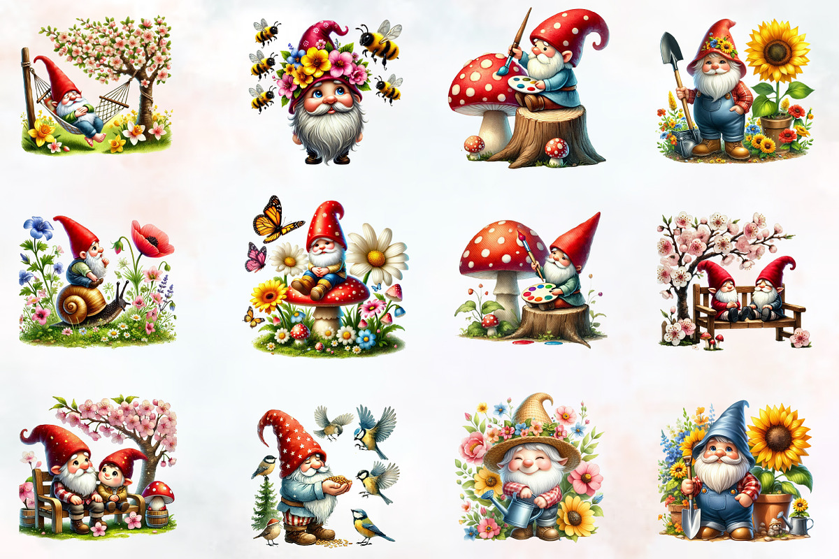 Spring Gnome Sublimation Clipart, an Illustration by RobertsArt (Photo 2 of 7)