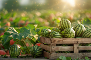 Watermelons in wooden crate, a Photo by AlyaAnd