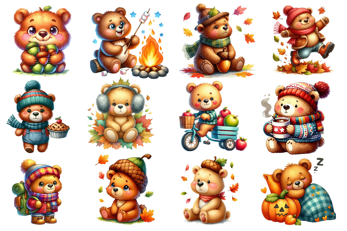 Cute Bear Character in Autumn Season, an Illustration by Dream Creation (Photo 4 of 4)