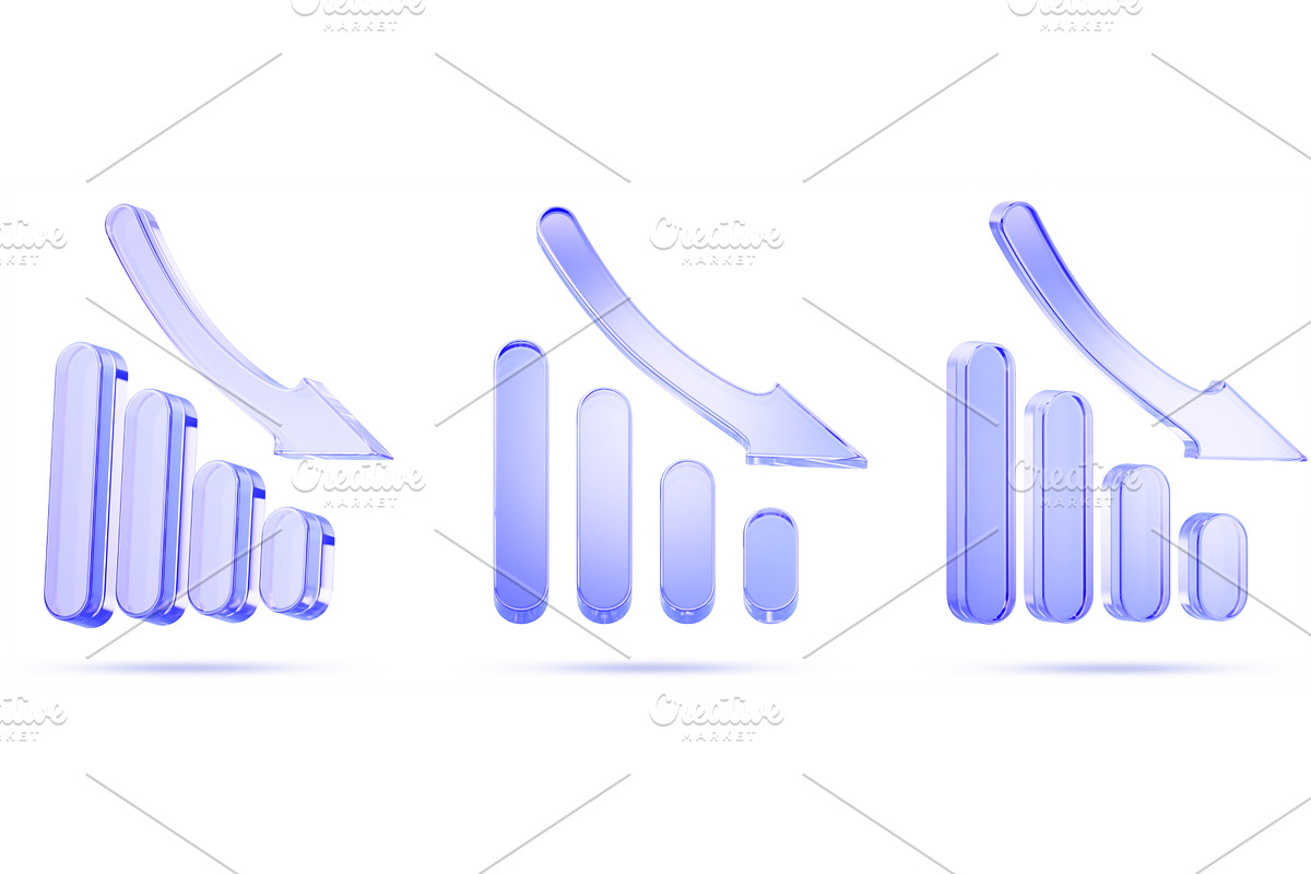 3D blue glass bar chart icon set, an Object 3D Model by Marozhkastudio