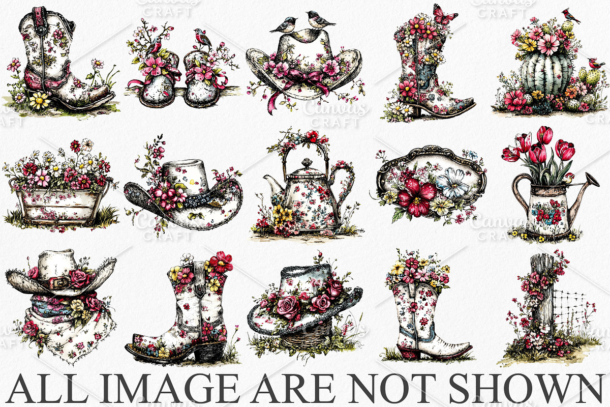 Whimsical Western Spring Clipart PNG, an Illustration by Canvas Craft (Photo 3 of 7)