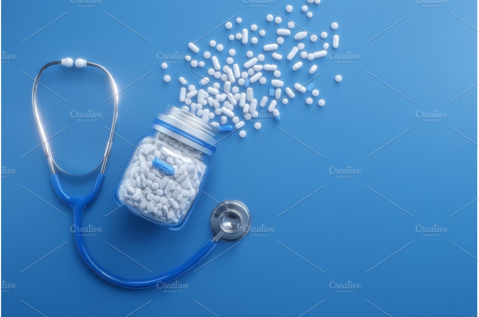 On a blue surface, a stethoscope is, a Health & Medical Photo by ZinetroN