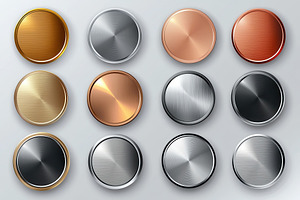 Set of shiny chrome buttons in metal, a Photo by Pavel_design