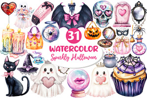 Coquette Sparkly Halloween Clipart, an Illustration by Dream Creation