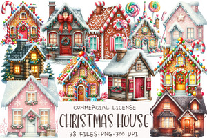 Watercolor Christmas House Clipart, an Illustration by OK Design