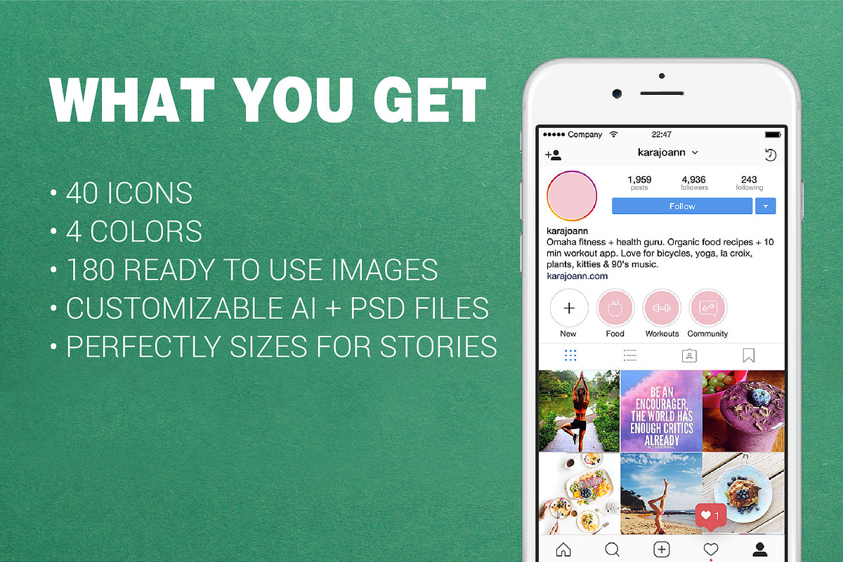 40 Health & Fitness Insta Stories, a Social Media Template by Em & Dash (Photo 5 of 6)