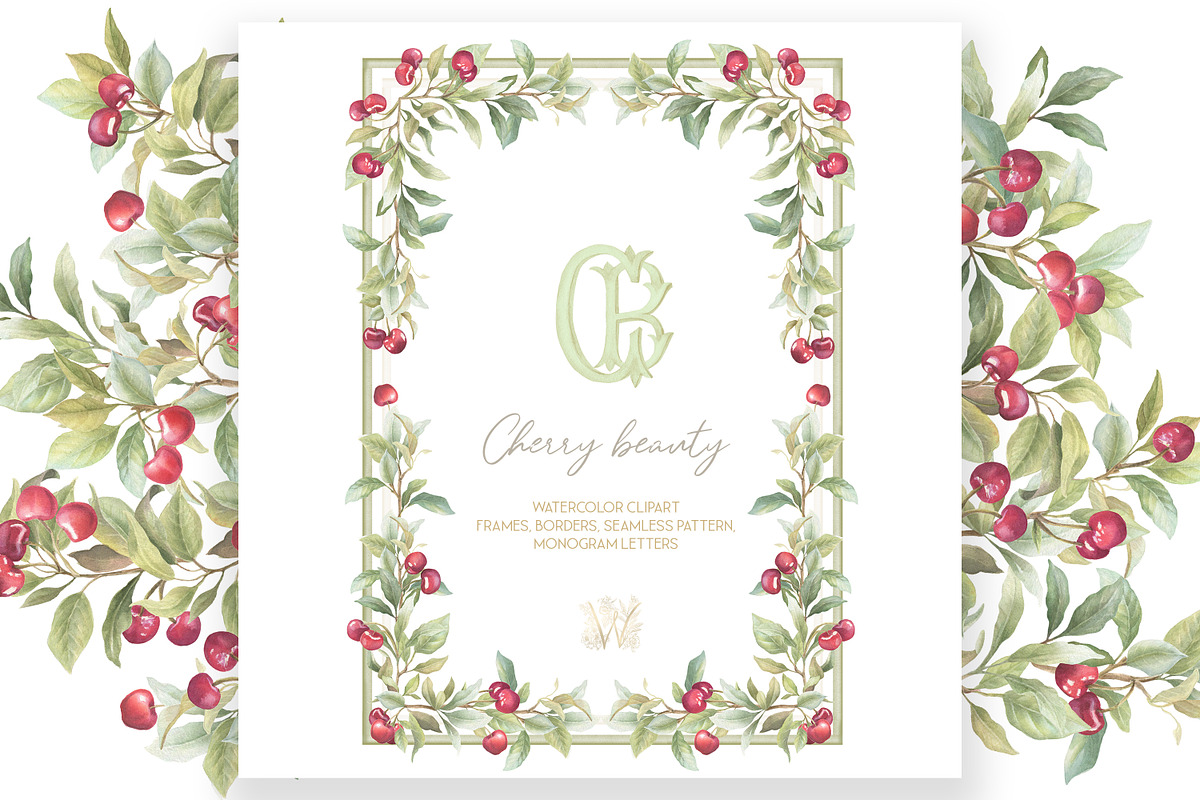 Cherry Botanical Frames Watercolor, a Decorative Illustration by WonderWonder (Photo 5 of 7)