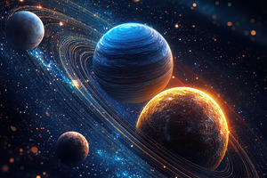 Celestial Dance Planets Orbiting Cos, an Abstract Photo by Pixeness Studio