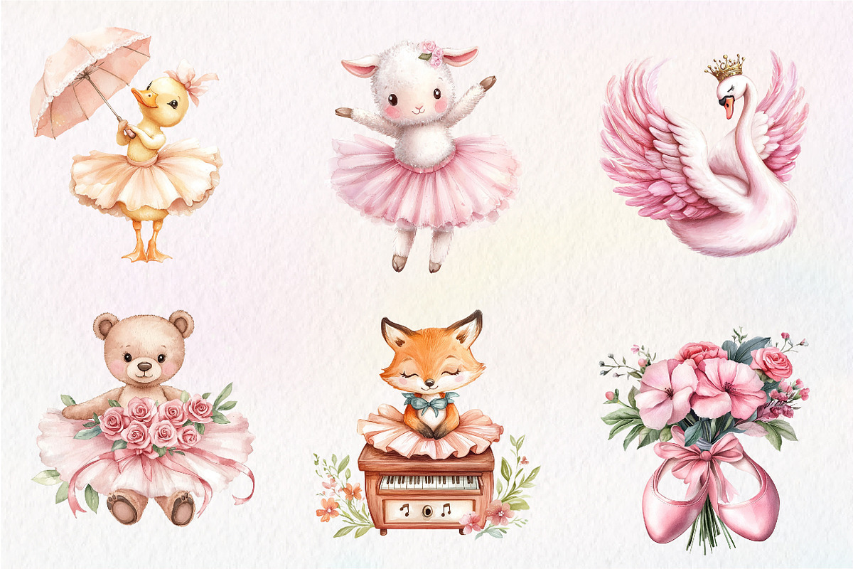 Watercolor Cute Pink Ballerina Anima, an Illustration by CreationArt (Photo 9 of 9)