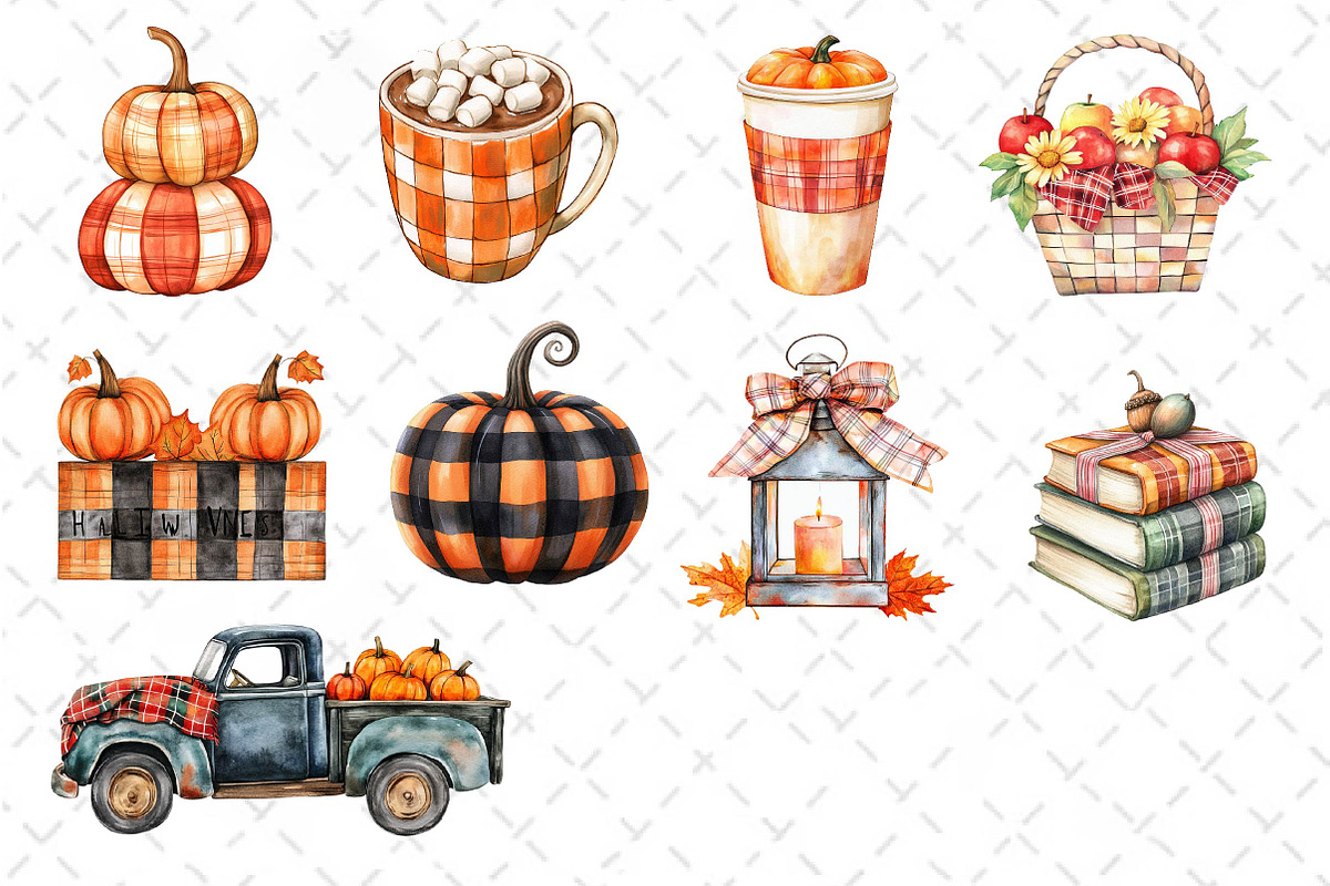 Watercolor Plaid Autumn Clipart, an Illustration by Dream Creation (Photo 4 of 4)