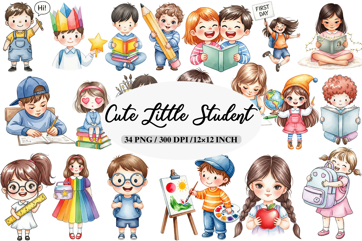 Cute Little Student Clipart, an Illustration by Daily.Designs (Photo 1 of 5)