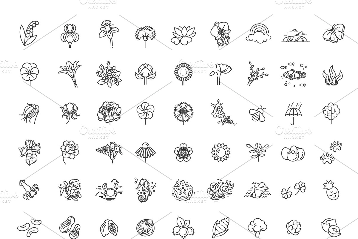 Line Nature Icons Set, an Outline Icon by Tettygreen (Photo 4 of 16)