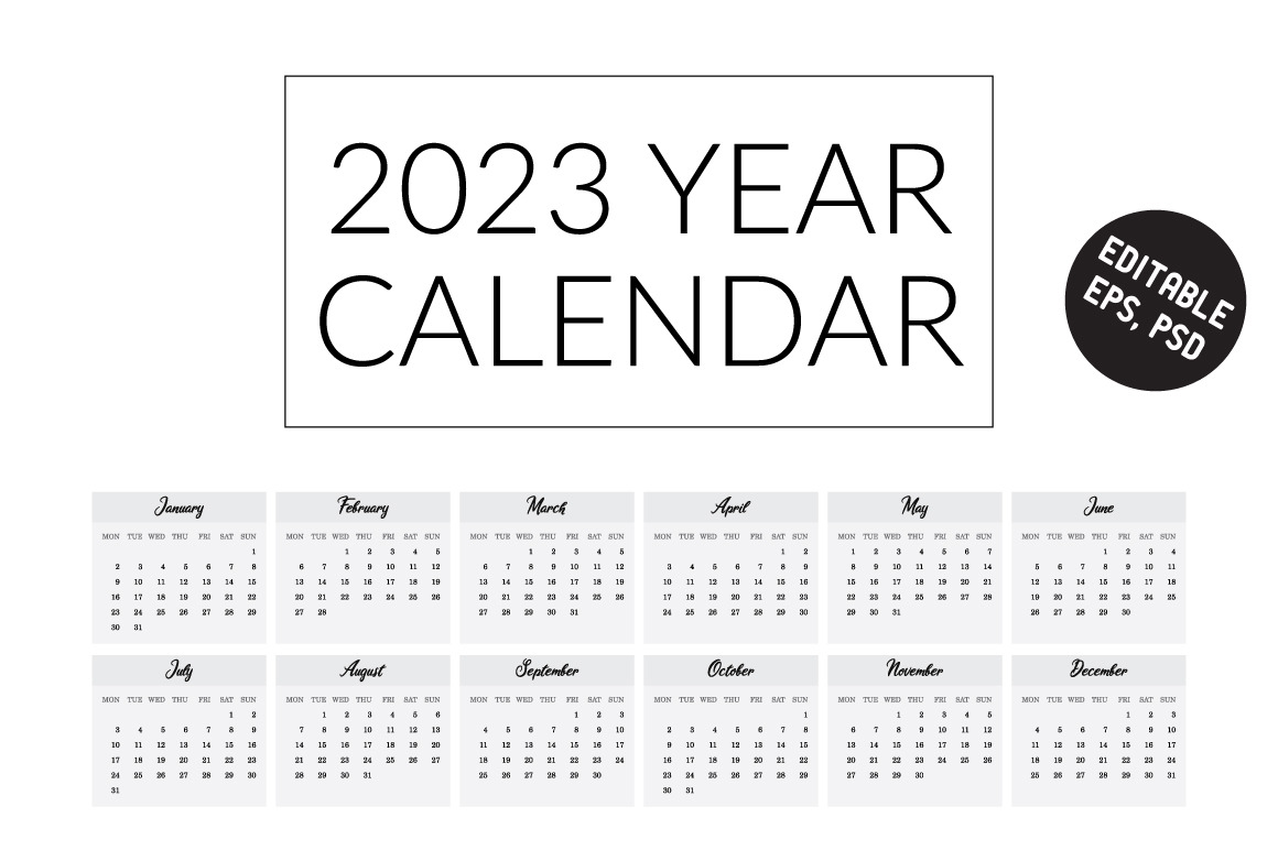 2023 Year Calendar Template. v1, a Stationery Template by Lemon Workshop