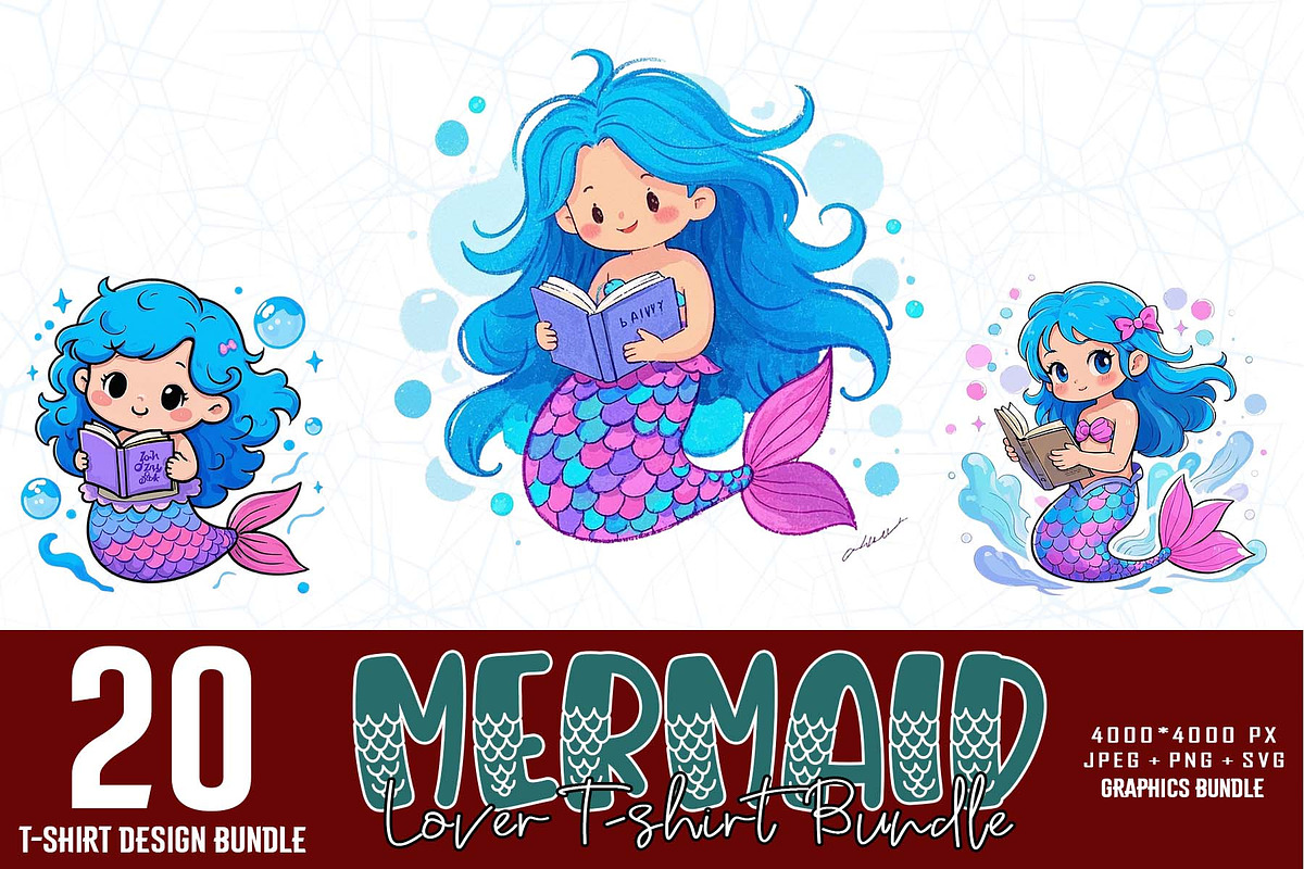 Cute Mermaid SVG Design Bundle, an Illustration by Sofia's Fashion (Photo 1 of 3)