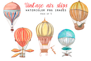 Vintage air balloons clipart, an Illustration by YesFoxy