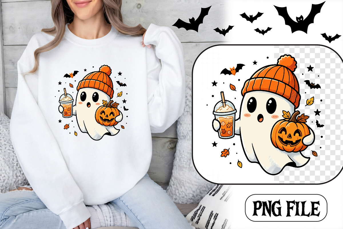 Ghost with pumpkin and drink, a Seasonal Illustration by CrexoraLab (Photo 1 of 4)