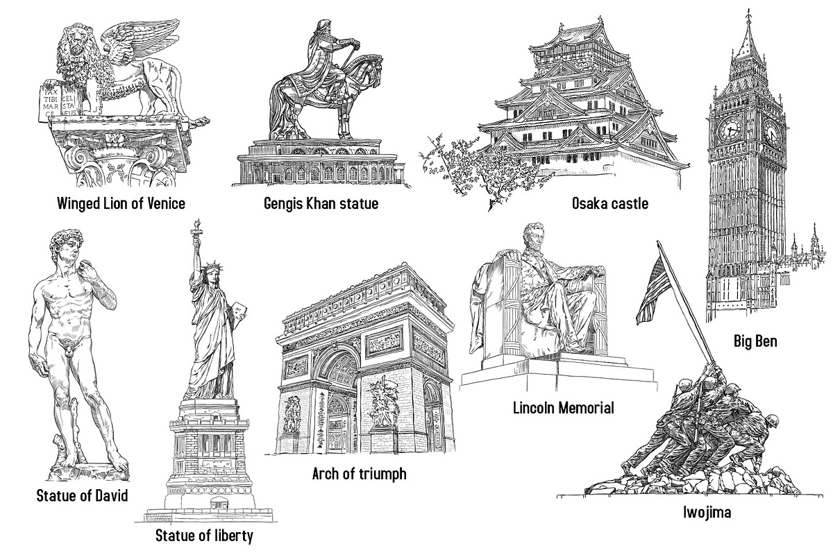 30 World monuments vector drawing, an Object Graphic by Giordano Aita Graphics (Photo 3 of 5)